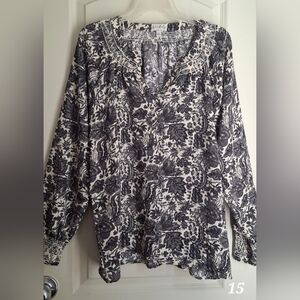 Wonderly Monochrome Floral Top Poly Sz L GORH FORMAL Party Grunge Long Sleeve